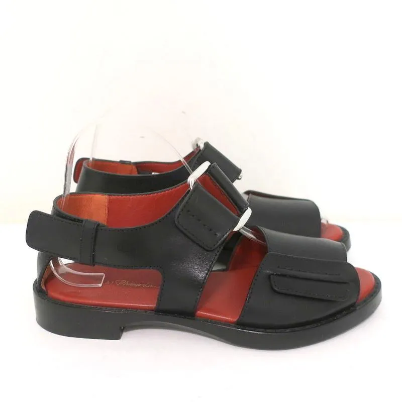 3.1 Phillip Lim Sandals Addis Black Cutout Leather Size 37 Open Toe Flats