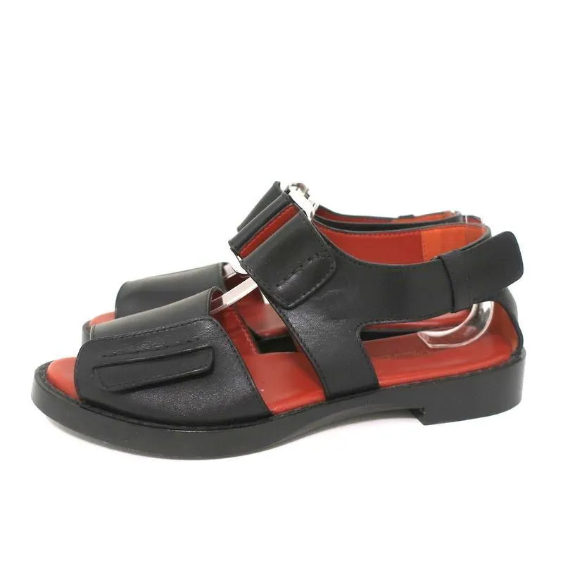 3.1 Phillip Lim Sandals Addis Black Cutout Leather Size 37 Open Toe Flats