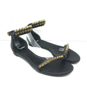 Alexander McQueen Spike Studded Ankle Strap Sandals Black Leather Size 37 NEW