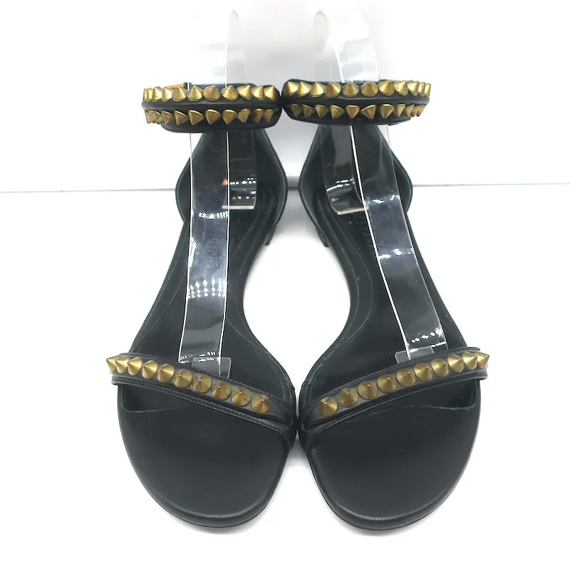 Alexander McQueen Spike Studded Ankle Strap Sandals Black Leather Size 37 NEW