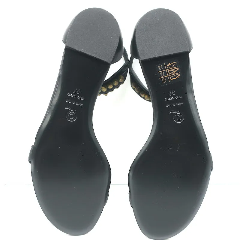 Alexander McQueen Spike Studded Ankle Strap Sandals Black Leather Size 37 NEW