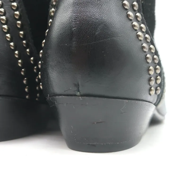 ANINE BING Charlie Silver-Studded Ankle Boots Black Leather & Suede Size 37
