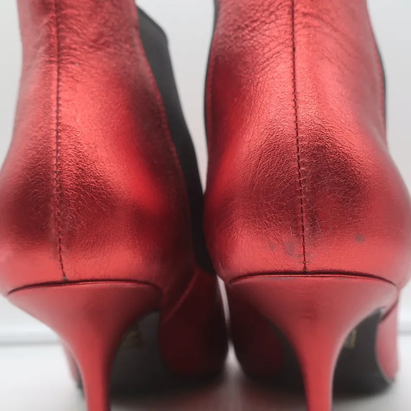 ANINE BING Stevie Chelsea Boots Red Metallic Leather Size 37 Pointed Toe Booties