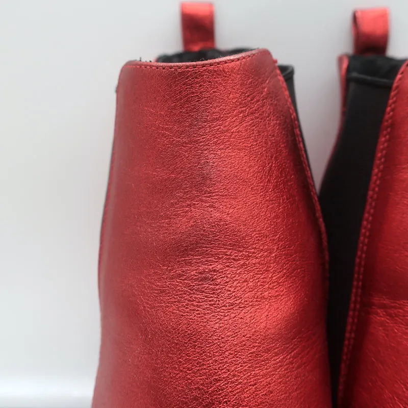 ANINE BING Stevie Chelsea Boots Red Metallic Leather Size 37 Pointed Toe Booties