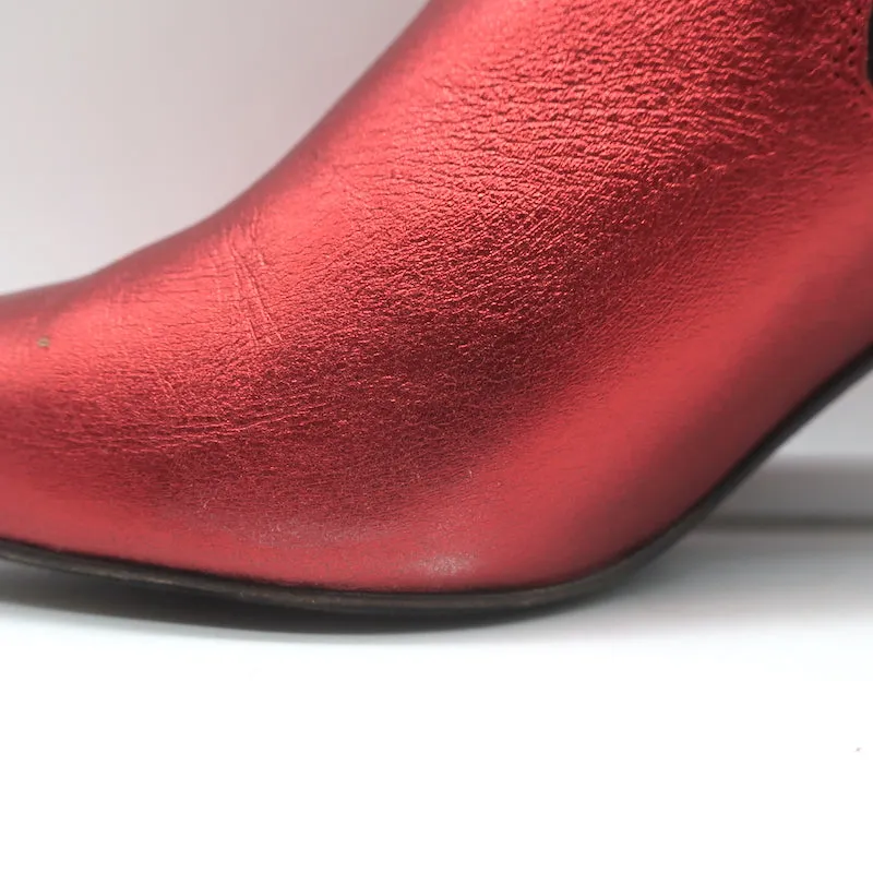 ANINE BING Stevie Chelsea Boots Red Metallic Leather Size 37 Pointed Toe Booties