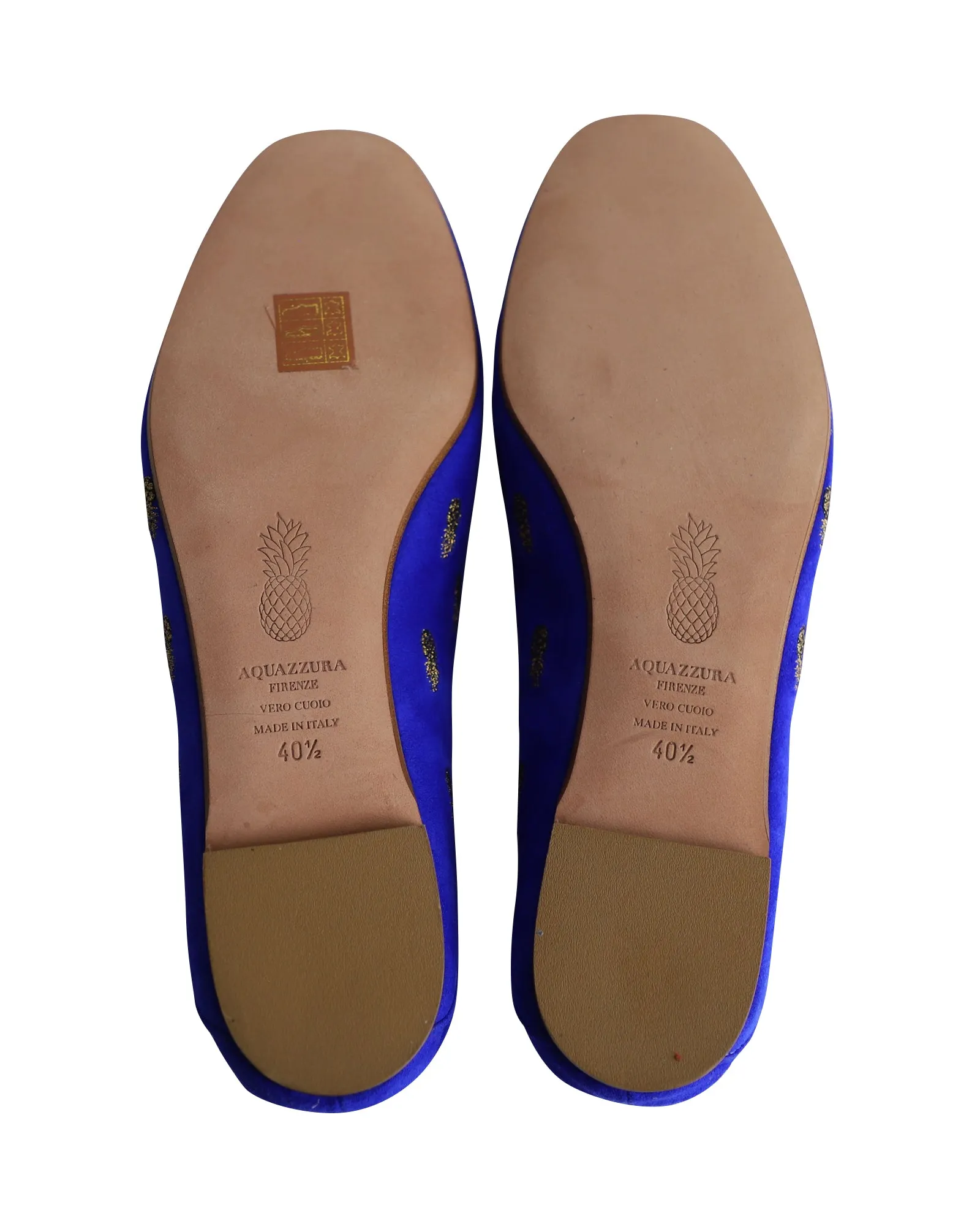 Aquazzura Ananas Slippers in Blue Suede