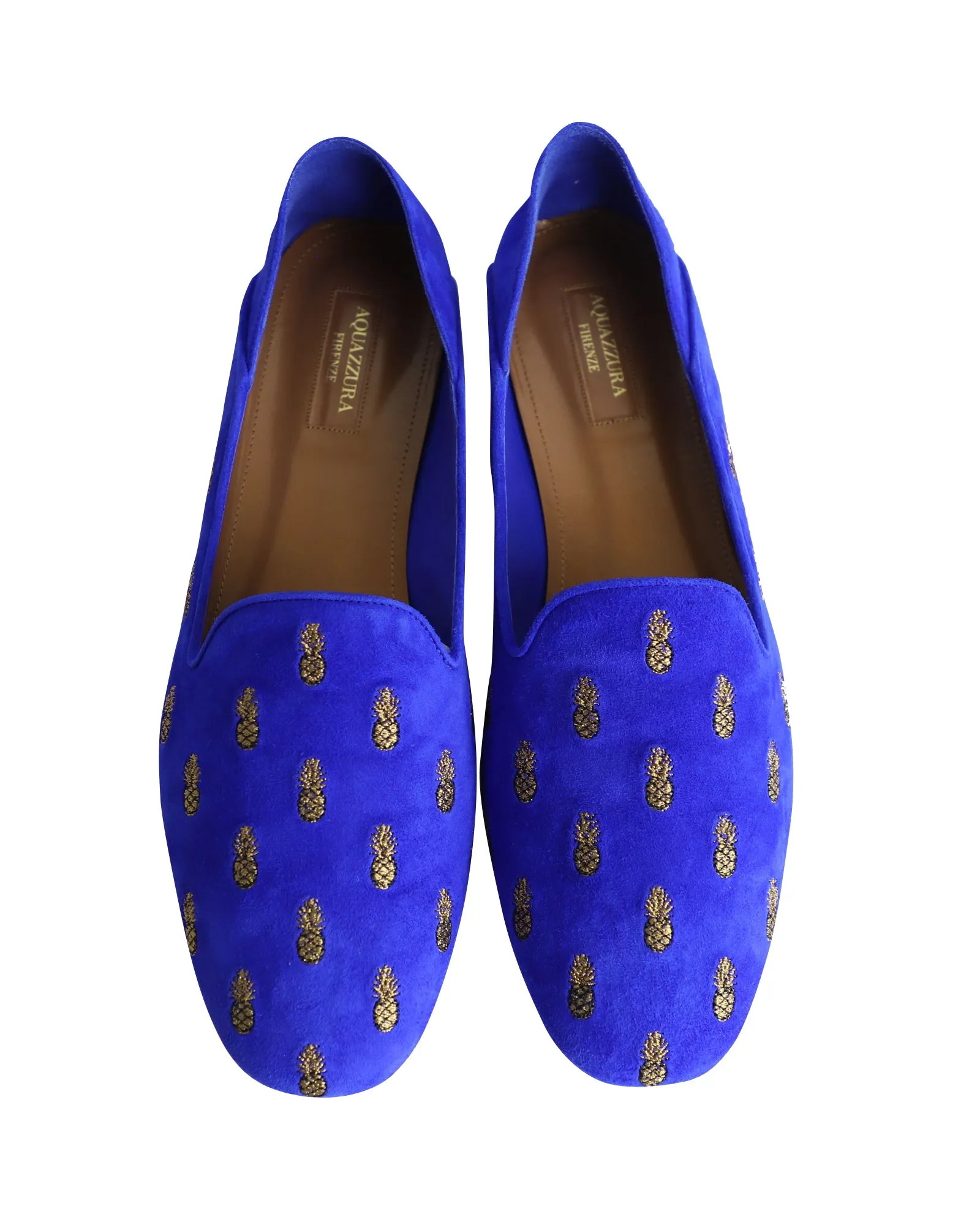 Aquazzura Ananas Slippers in Blue Suede