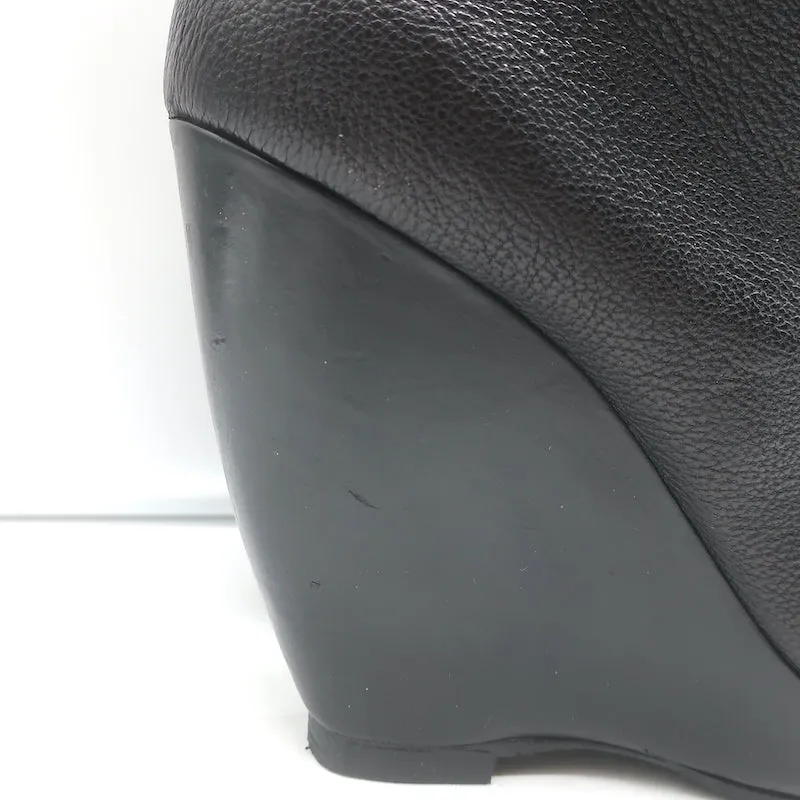 Balenciaga Fold-Over Platform Wedge Ankle Boots Black Grained Leather Size 41