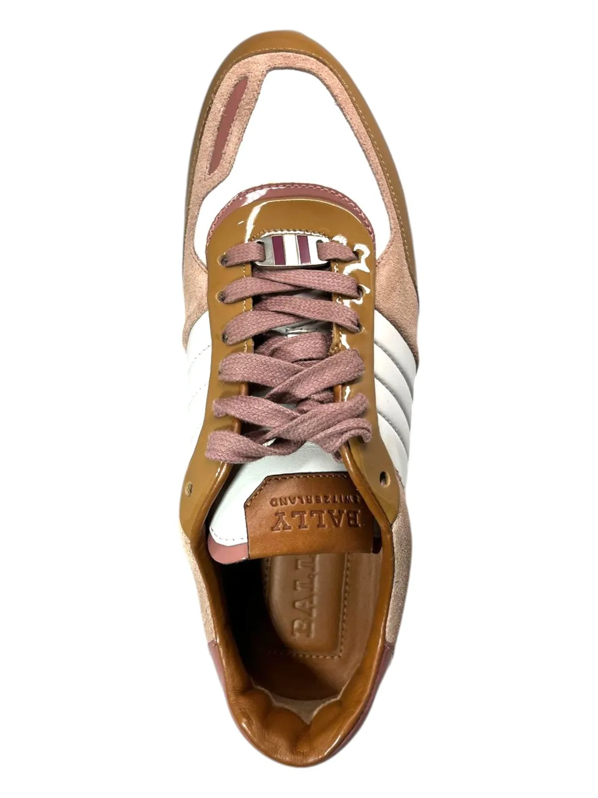 Bally Asyia Ladies White/Pink Suede Leather Sneakers Size 6.5