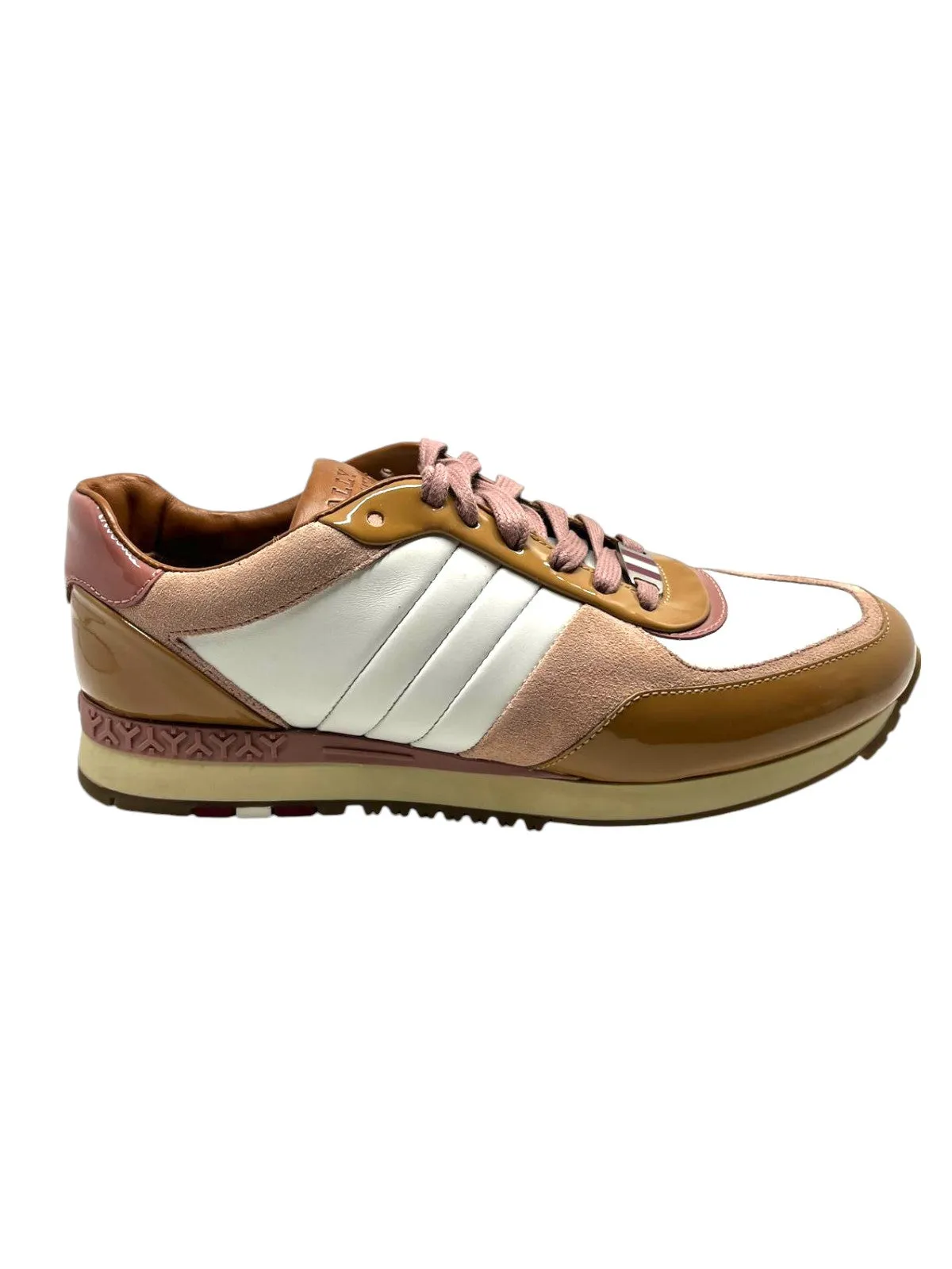 Bally Asyia Ladies White/Pink Suede Leather Sneakers Size 6.5