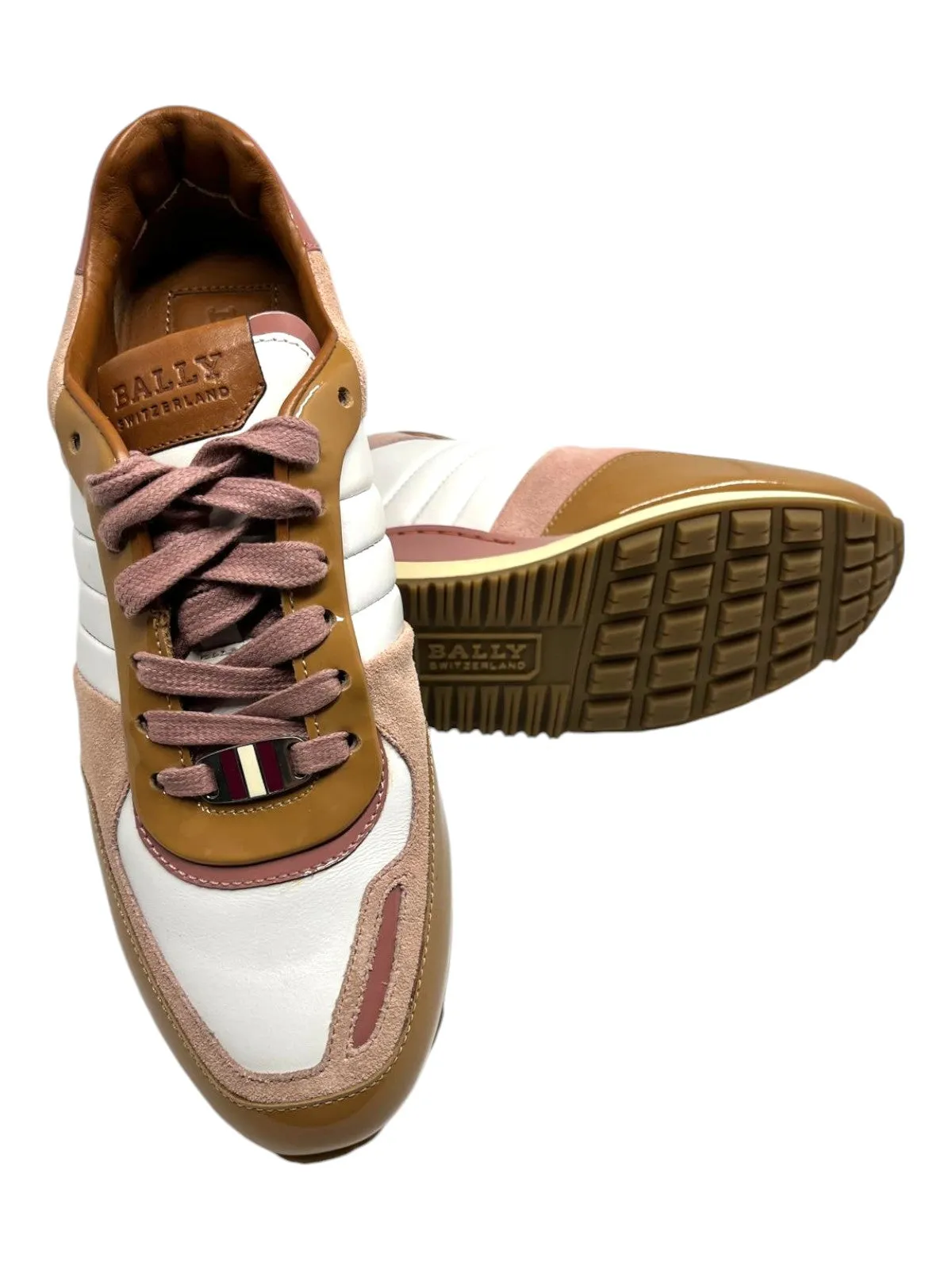 Bally Asyia Ladies White/Pink Suede Leather Sneakers Size 6.5