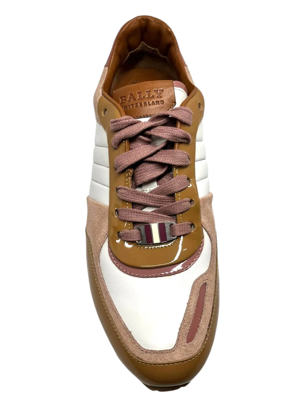 Bally Asyia Ladies White/Pink Suede Leather Sneakers Size 6.5