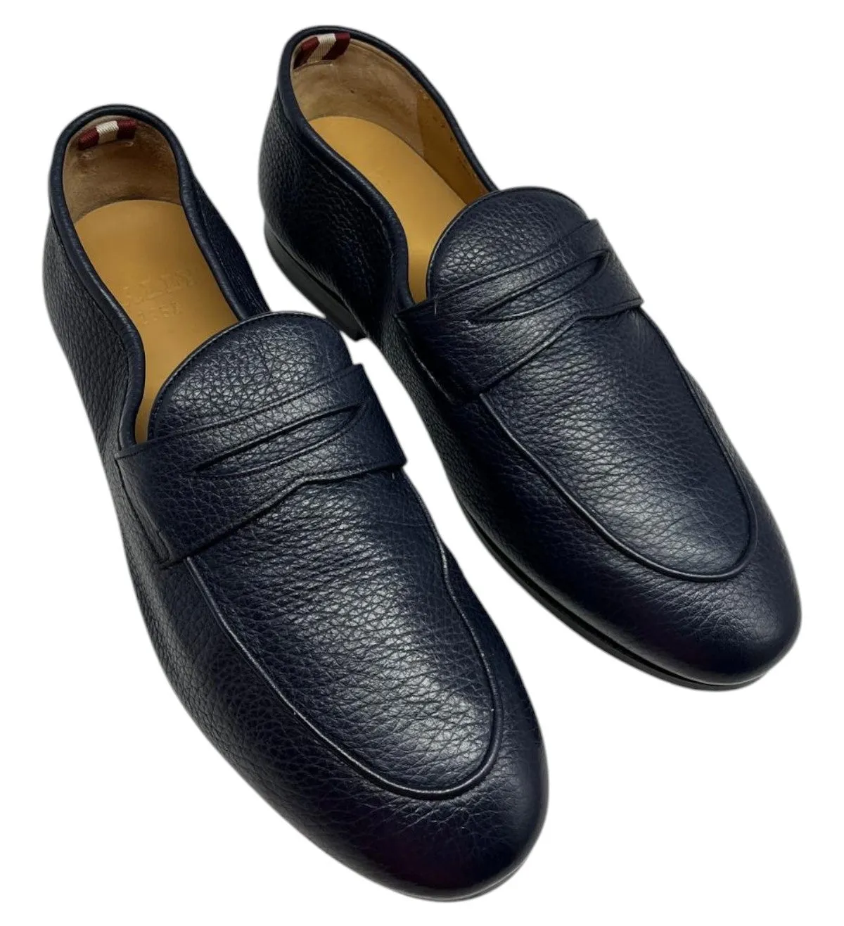 Bally Plumy 6300443 Men's Midnight Calf Grained Leather Loafers