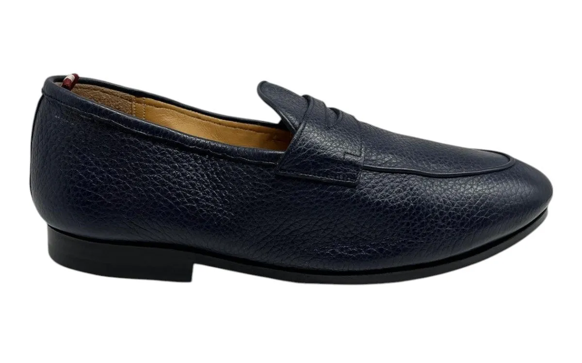 Bally Plumy 6300443 Men's Midnight Calf Grained Leather Loafers