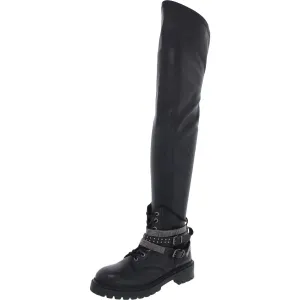 Bronte Womens Leather Rhinestone Thigh-High Boots