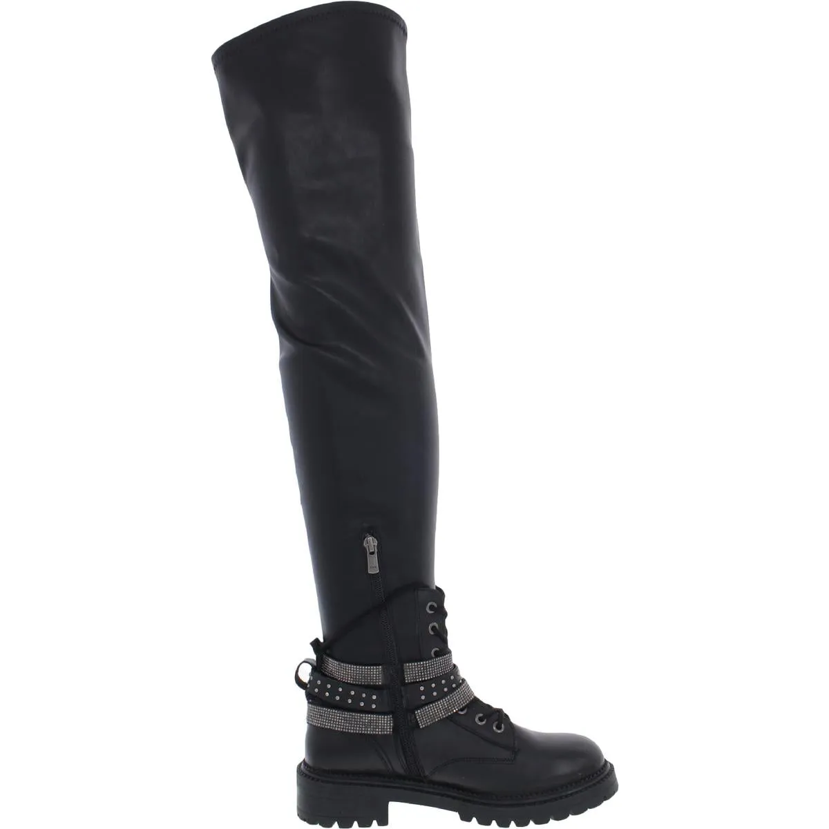 Bronte Womens Leather Rhinestone Thigh-High Boots