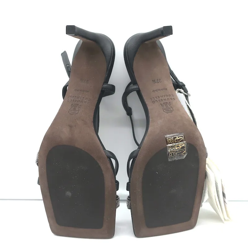 Brunello Cucinelli Monili Crisscross Sandals Black Leather Size 37.5 NEW
