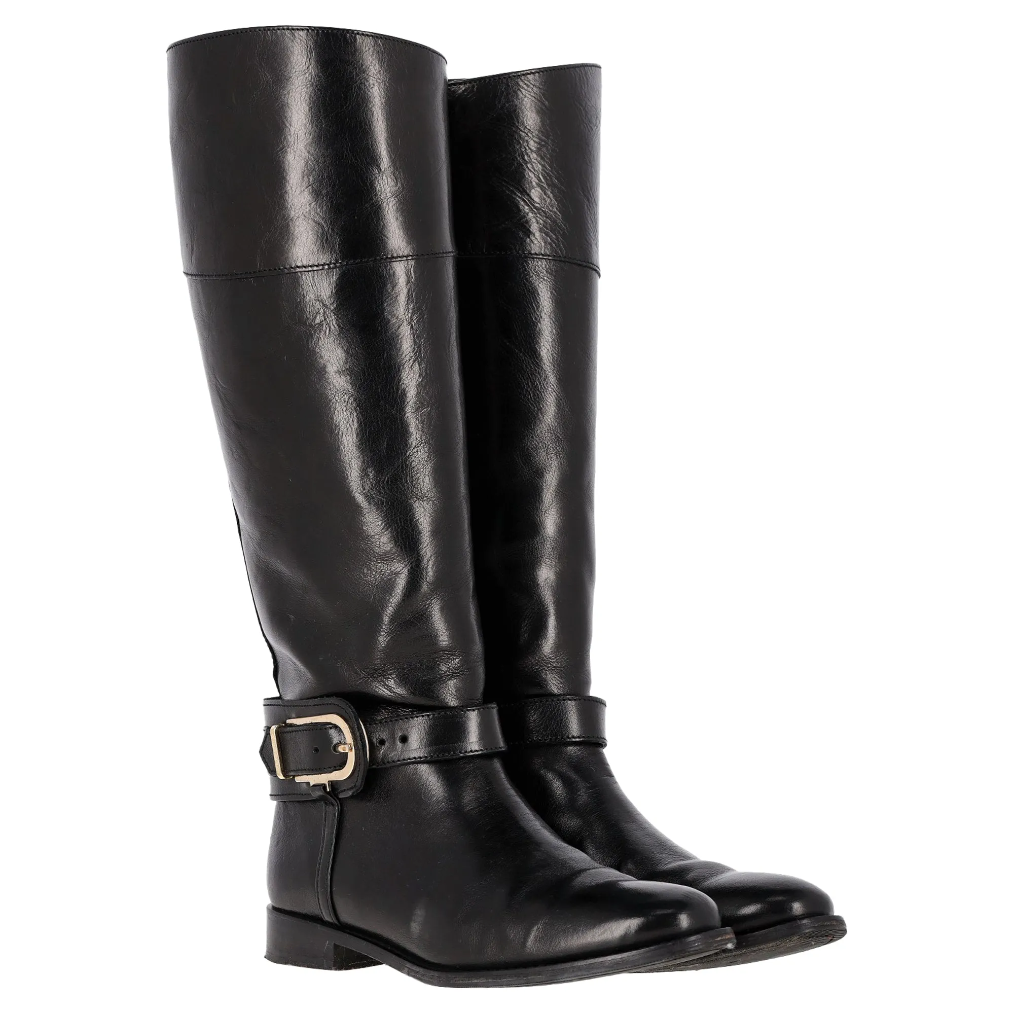 Burberry Bridle Winton Riding Boots in Black Leather