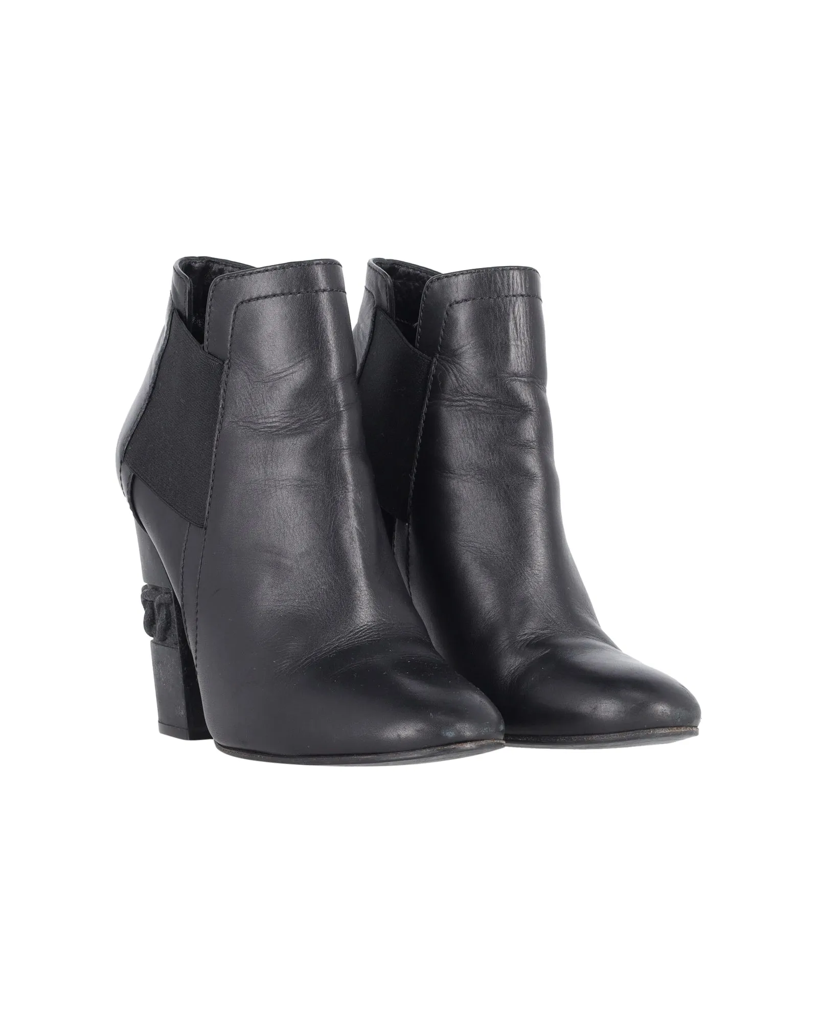 Casadei Block Heel Ankle Boots in Black Leather