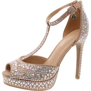 Chacey Womens Faux Suede Peep Toe T-Strap Sandals