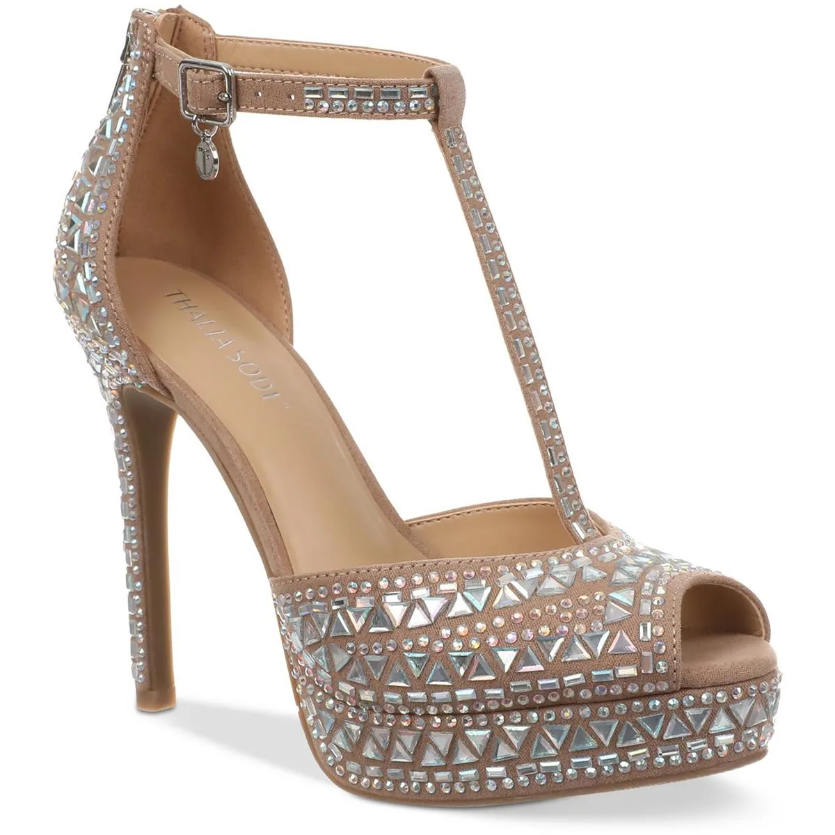 Chacey Womens Faux Suede Peep Toe T-Strap Sandals