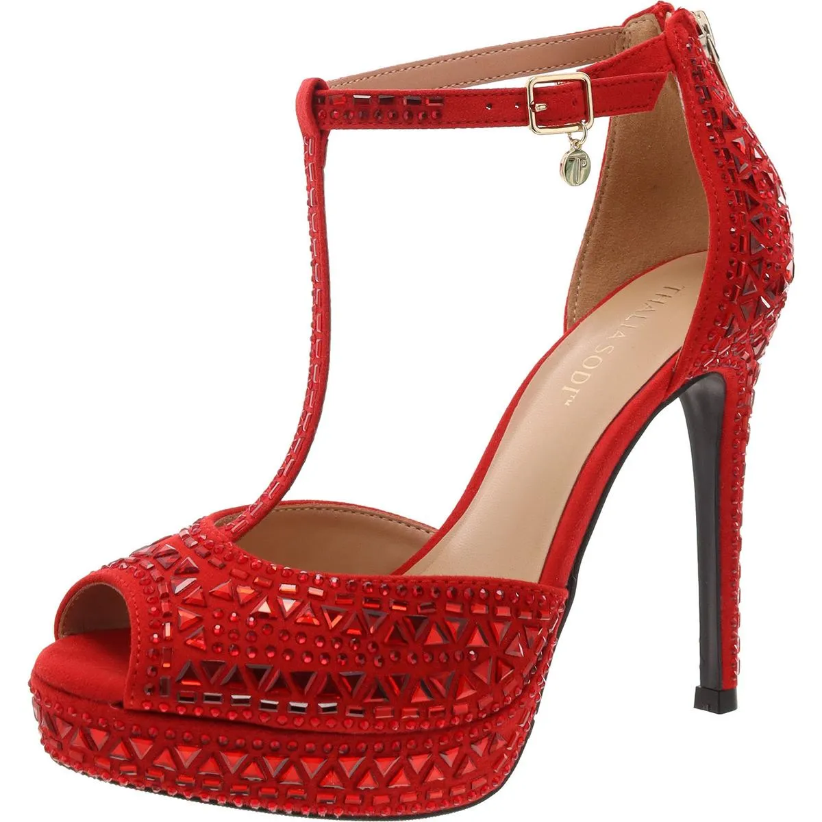 Chacey Womens Faux Suede Peep Toe T-Strap Sandals