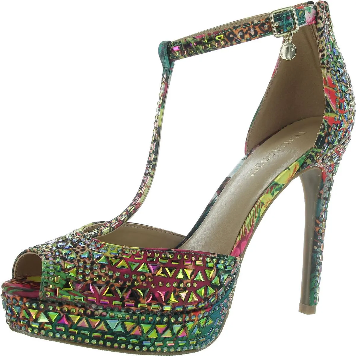 Chacey Womens Faux Suede Peep Toe T-Strap Sandals