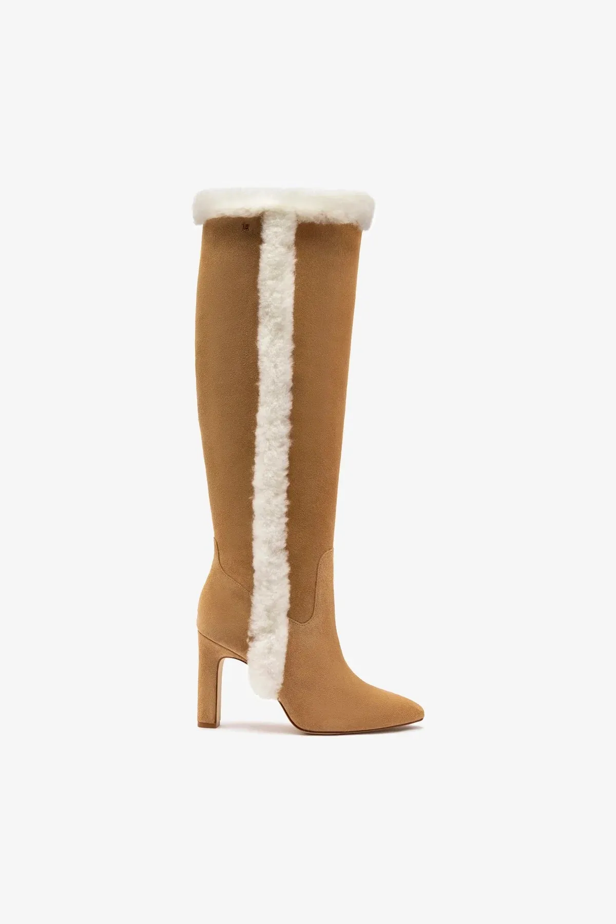 Cindy Hi Faux Fur Boot In Peanut Suede and Natural Shearling