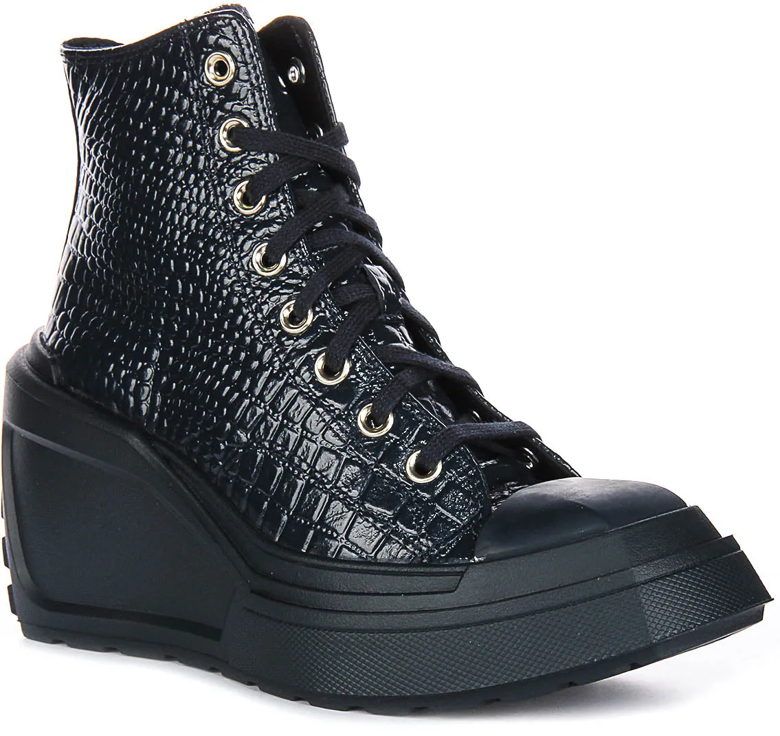 Converse Chuck 70 De Luxe Wedge A10037C In Navy Leather Shoes Converse