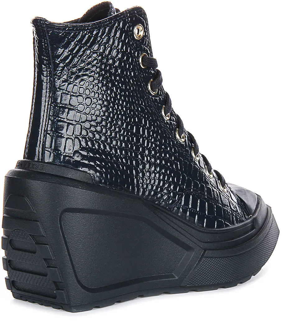 Converse Chuck 70 De Luxe Wedge A10037C In Navy Leather Shoes Converse