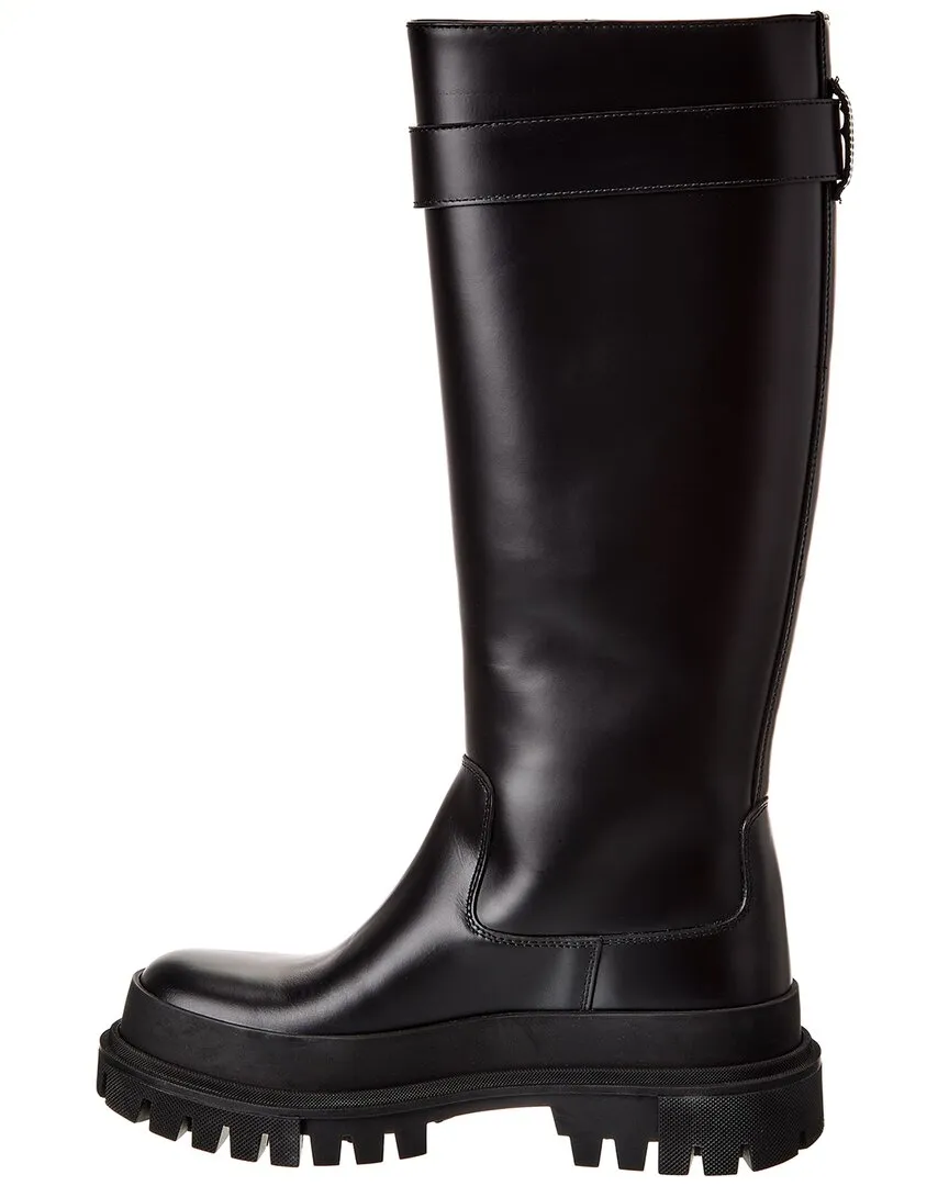 Dolce & Gabbana Branded Strap Leather Knee-High Boot