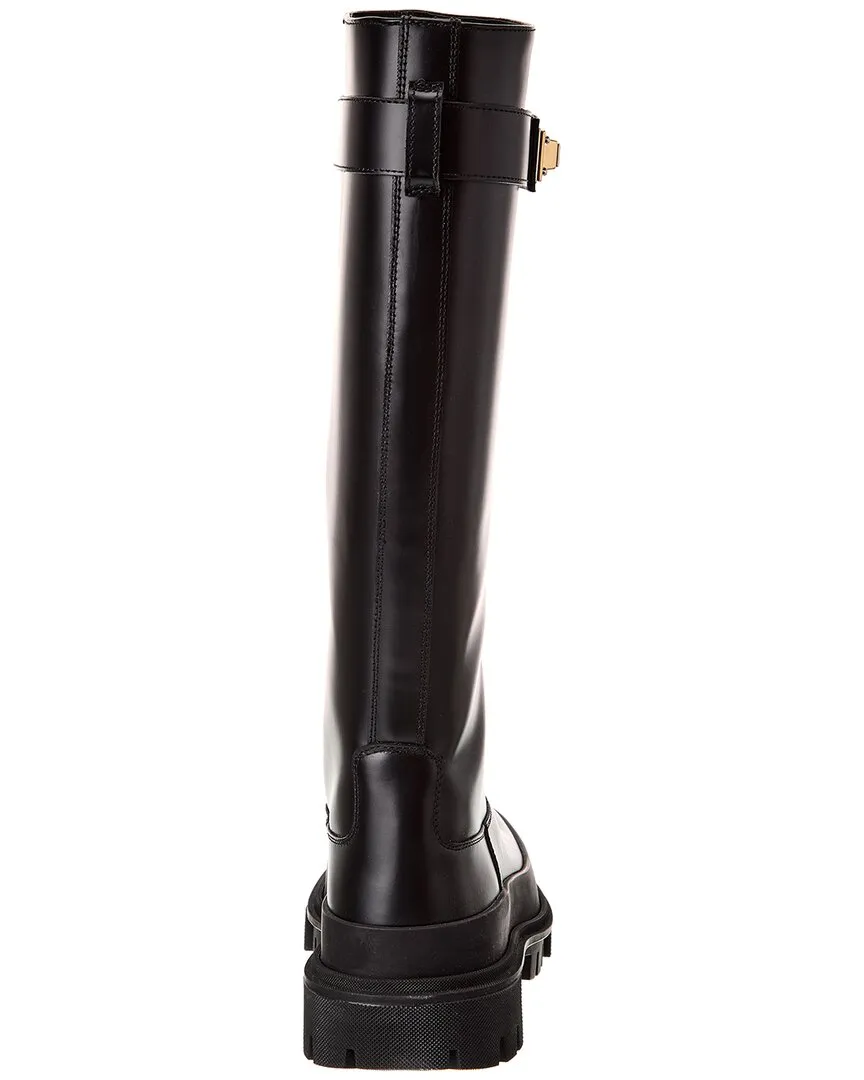 Dolce & Gabbana Branded Strap Leather Knee-High Boot