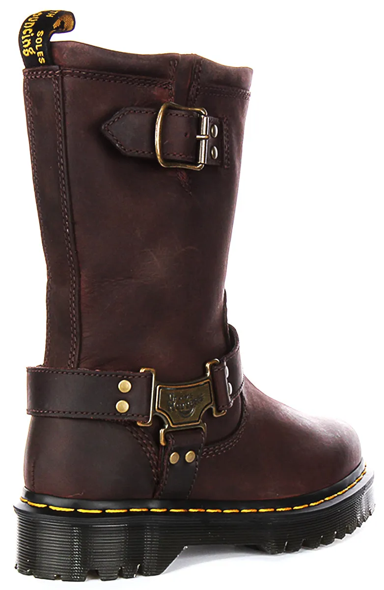 Dr Martens Anistone Hi Biker Boots in Brown Shoes Dr Martens