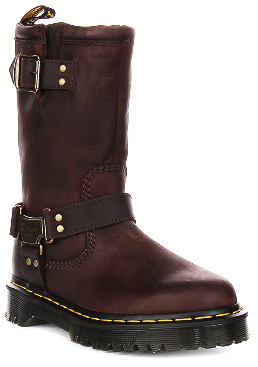 Dr Martens Anistone Hi Biker Boots in Brown Shoes Dr Martens