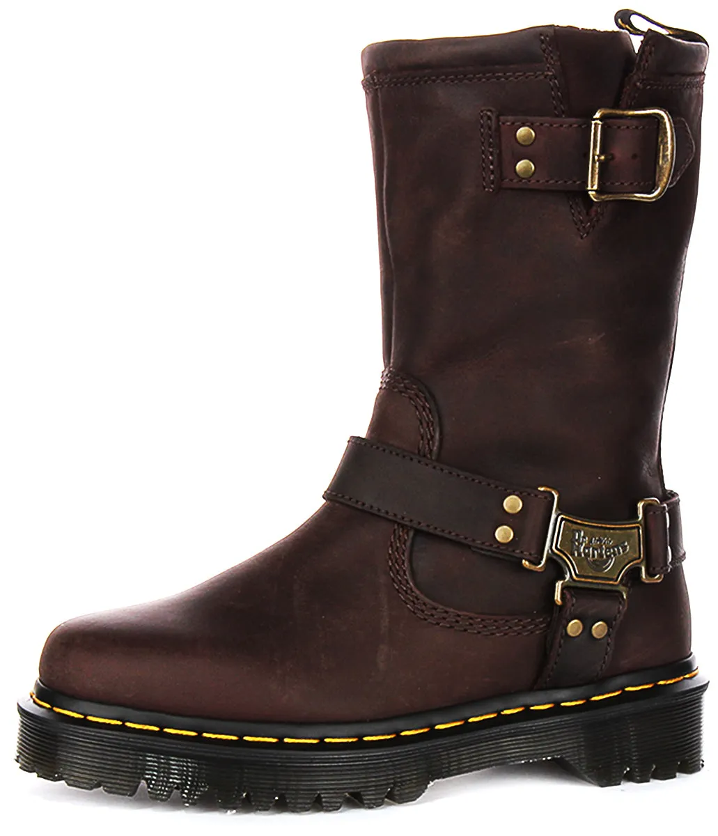 Dr Martens Anistone Hi Biker Boots in Brown Shoes Dr Martens