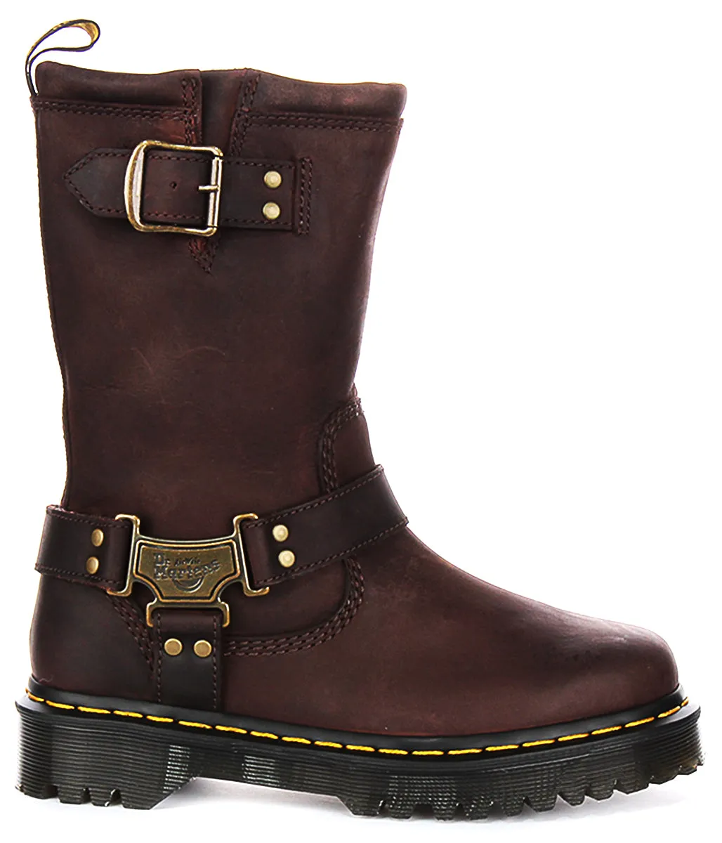 Dr Martens Anistone Hi Biker Boots in Brown Shoes Dr Martens