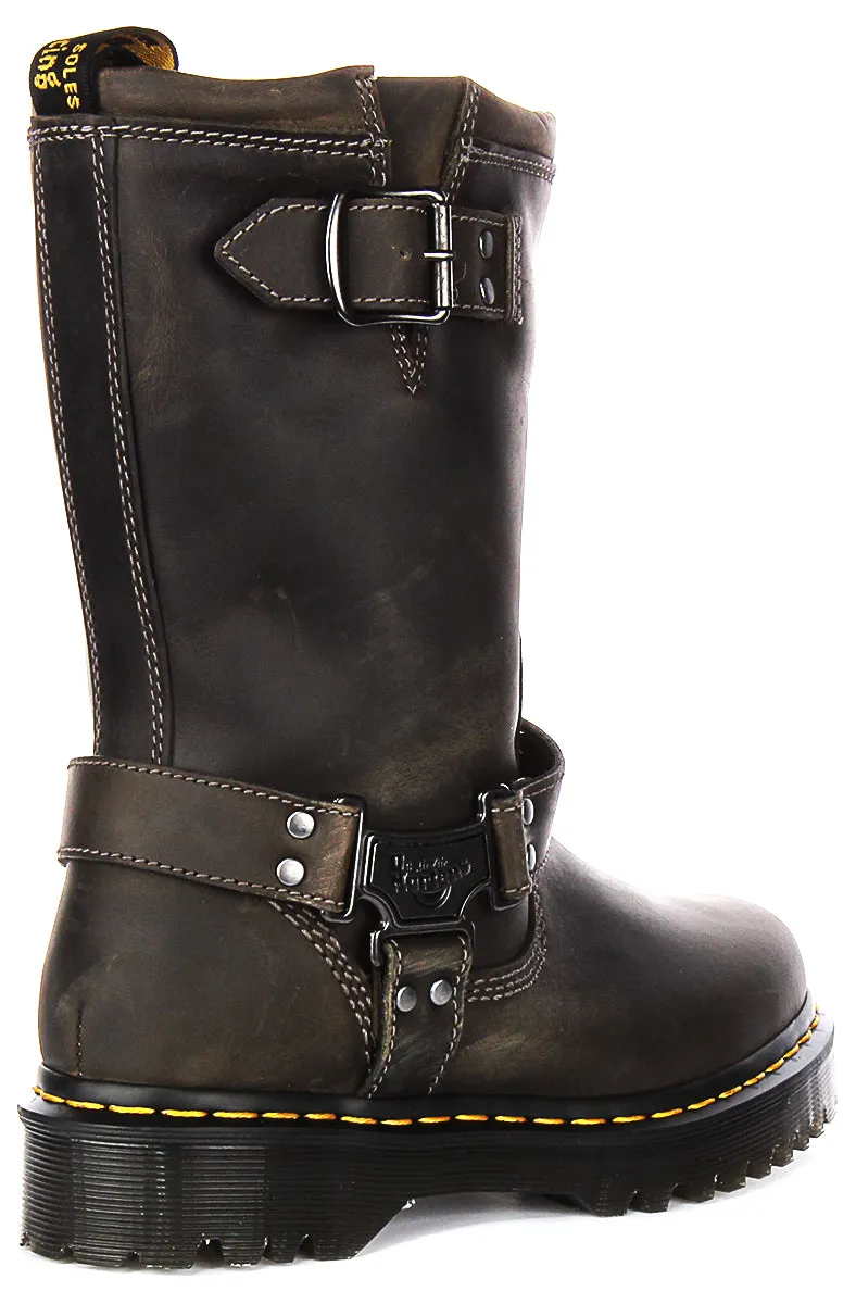 Dr Martens Anistone Hi Biker Boots In Grey Shoes Dr Martens