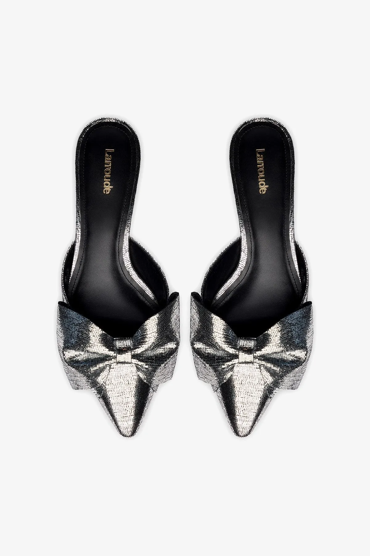Elle Flat Mule In Silver Cracked Metallic Leather