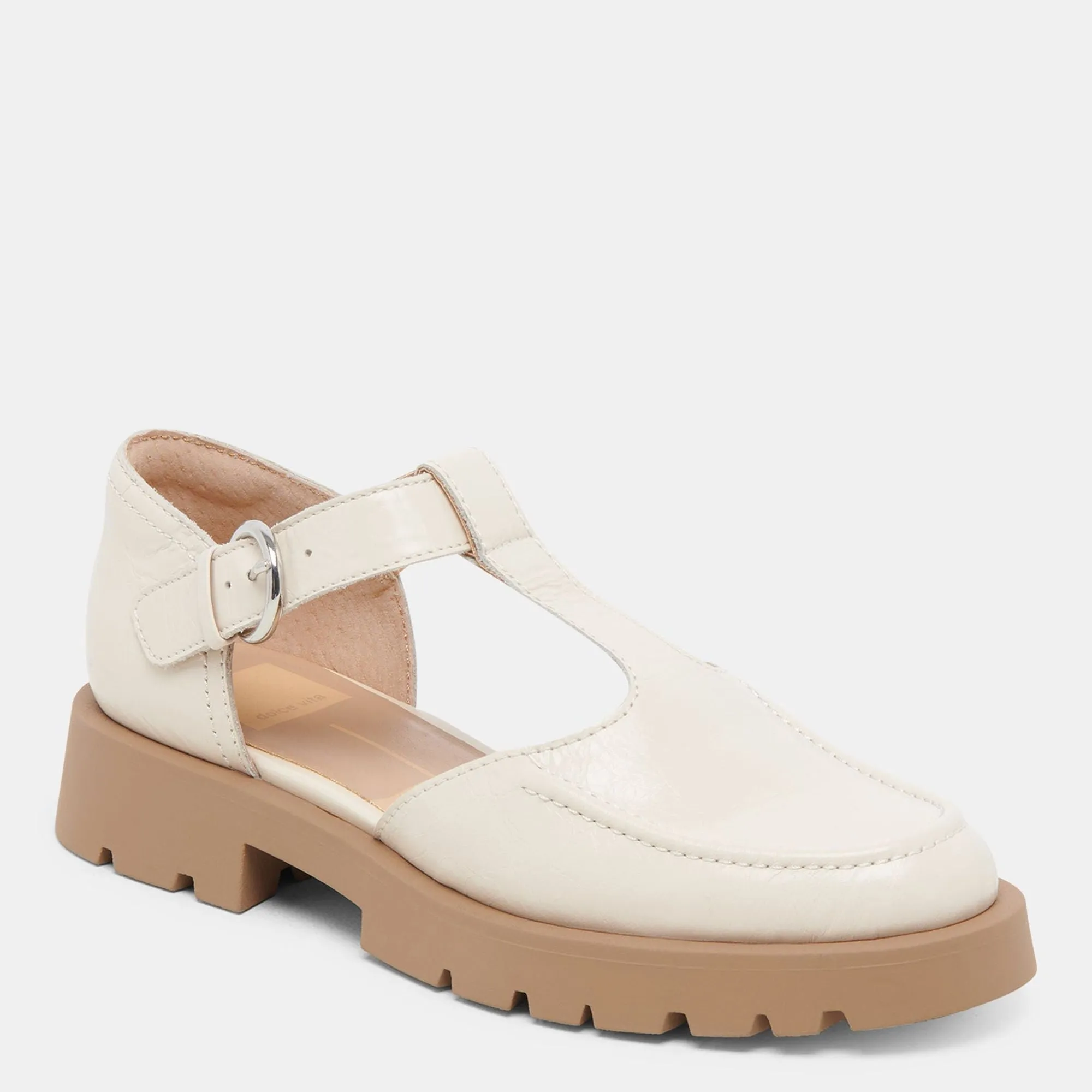 Emilio Flats Cream Crinkle Patent Leather