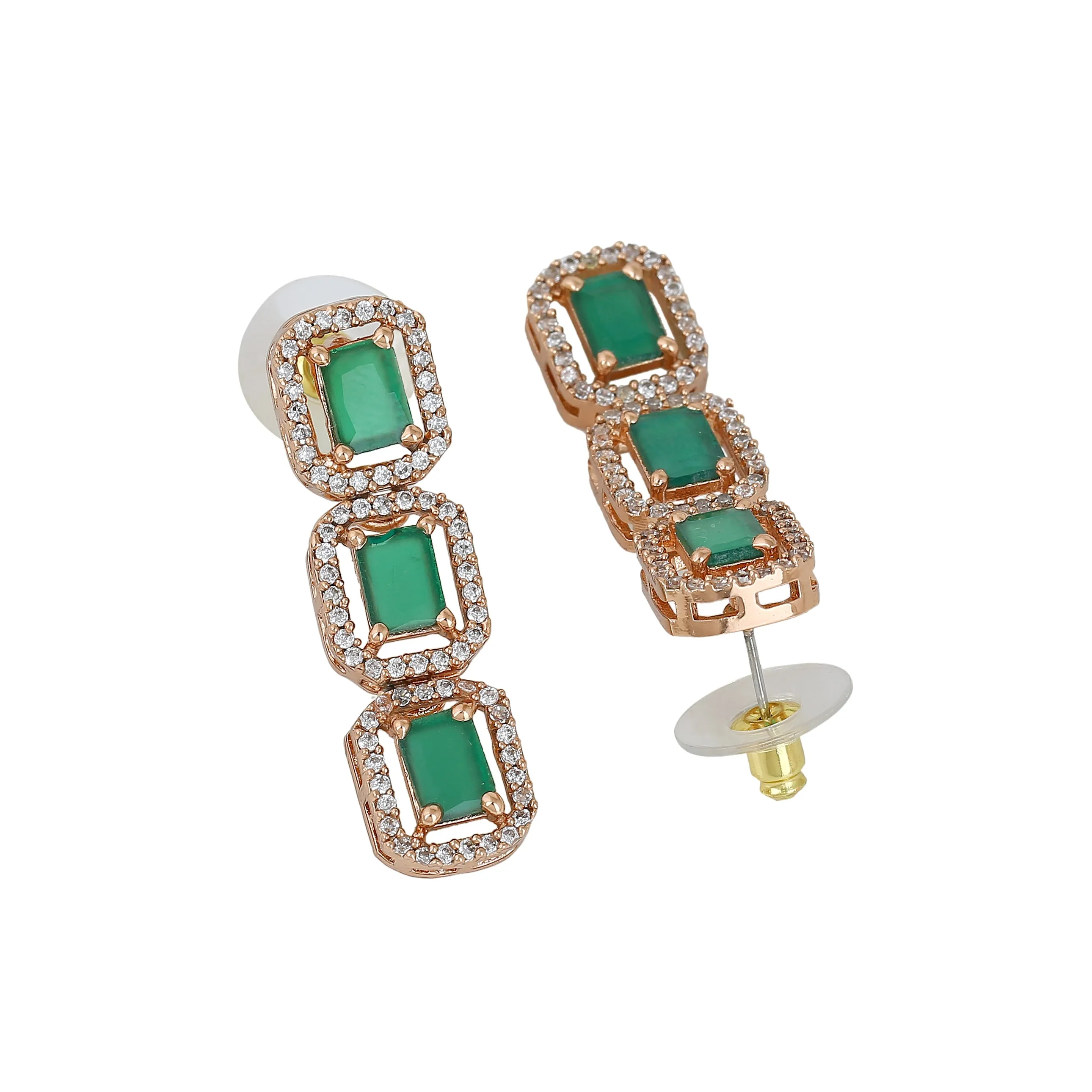 Estele Rose Gold Plated CZ Emrald stones Necklace Set for Women