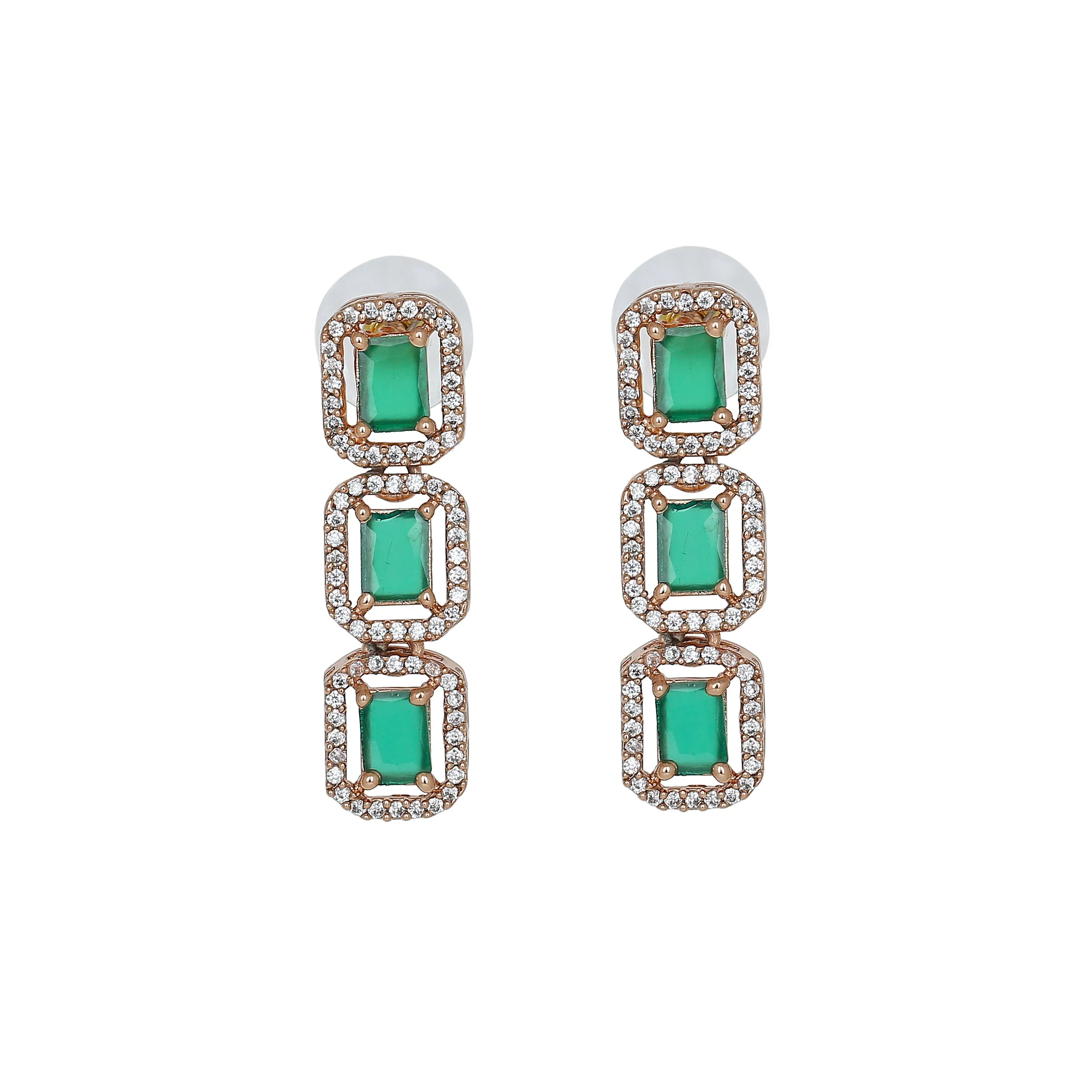 Estele Rose Gold Plated CZ Emrald stones Necklace Set for Women
