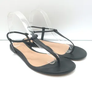 Gianvito Rossi Jaey Flat Thong Sandals Black Leather Size 39.5