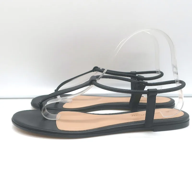 Gianvito Rossi Jaey Flat Thong Sandals Black Leather Size 39.5