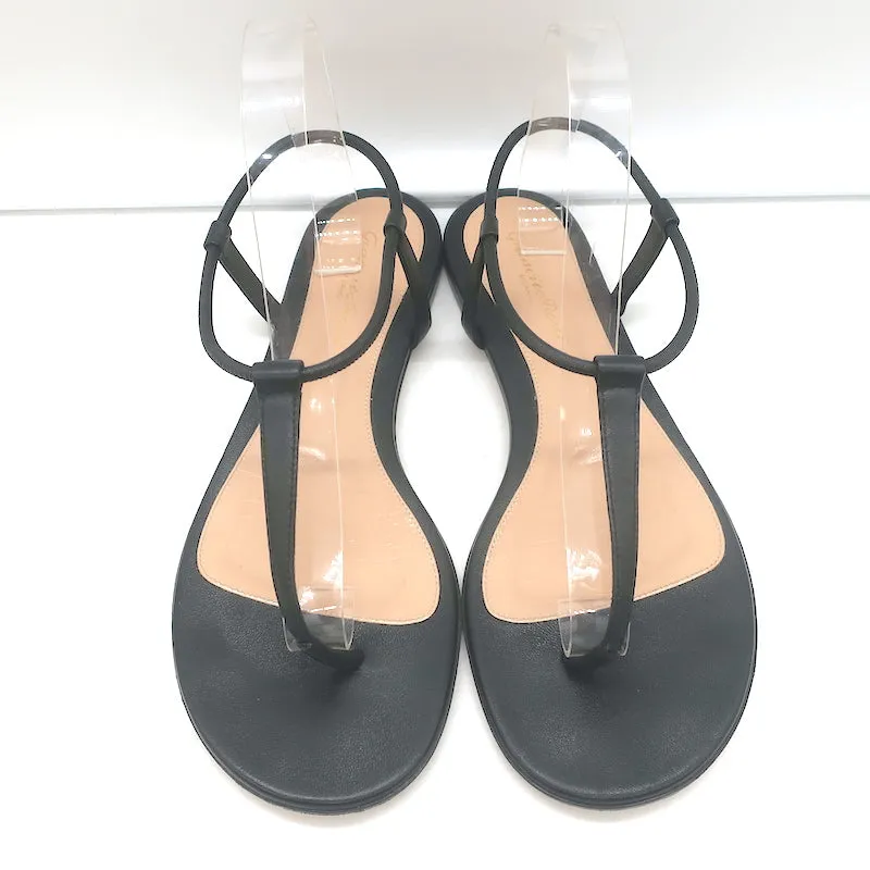 Gianvito Rossi Jaey Flat Thong Sandals Black Leather Size 39.5