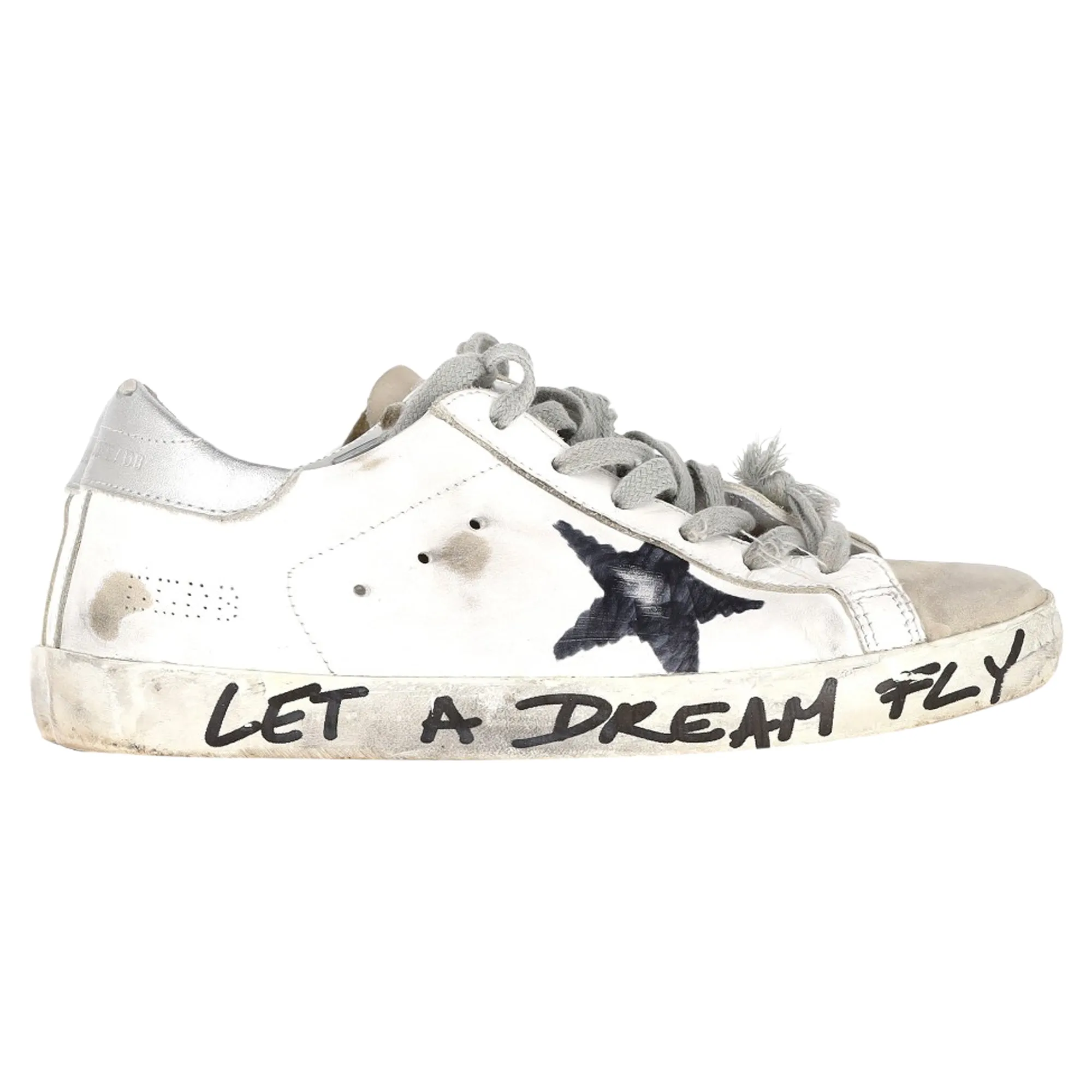 Golden Goose Super-Star "Let a Dream Fly" Lace-Up Sneakers in White Calfskin Leather