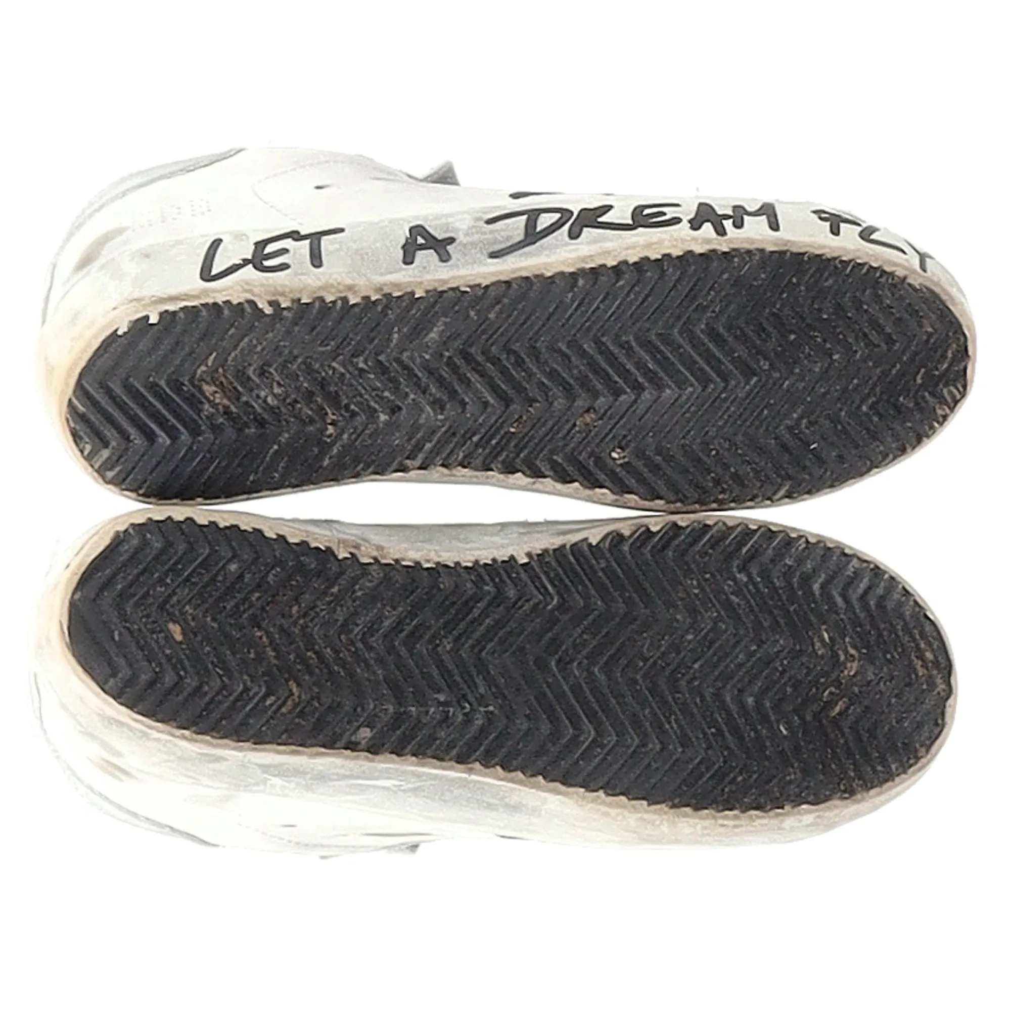 Golden Goose Super-Star "Let a Dream Fly" Lace-Up Sneakers in White Calfskin Leather
