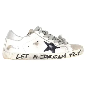 Golden Goose Super-Star "Let a Dream Fly" Lace-Up Sneakers in White Calfskin Leather