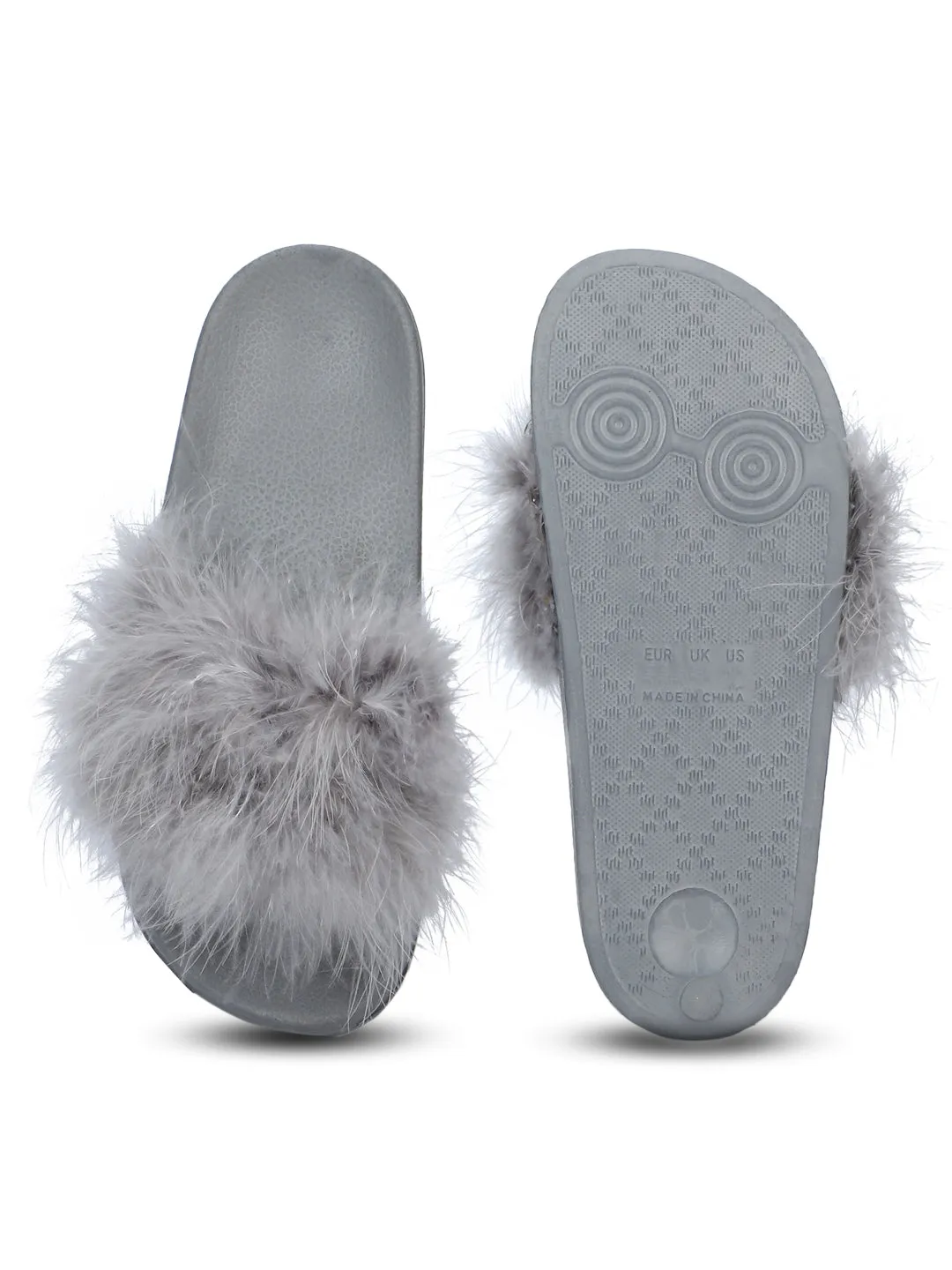 Grey Feather Slip-on Flats