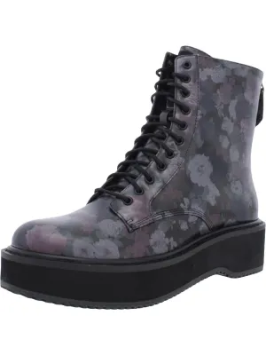 Hunt Womens Faux Leather Round Toe Combat & Lace-up Boots