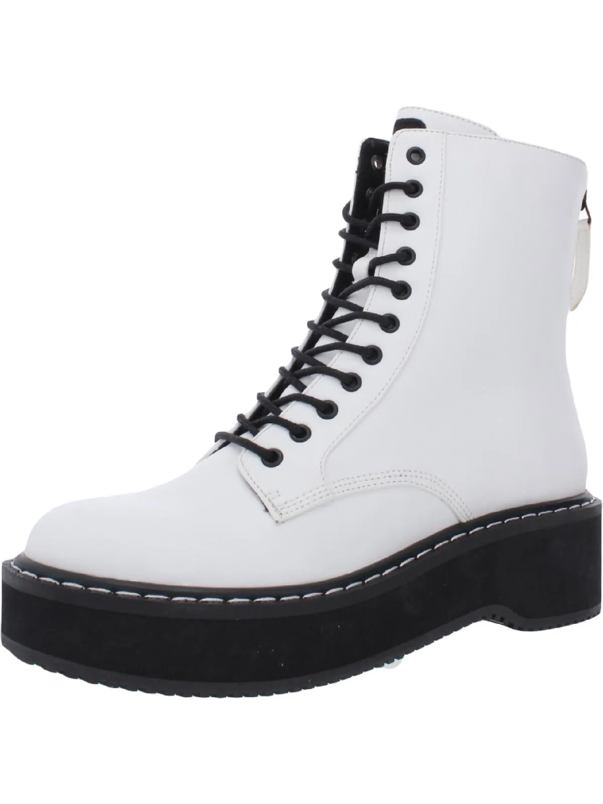 Hunt Womens Faux Leather Round Toe Combat & Lace-up Boots